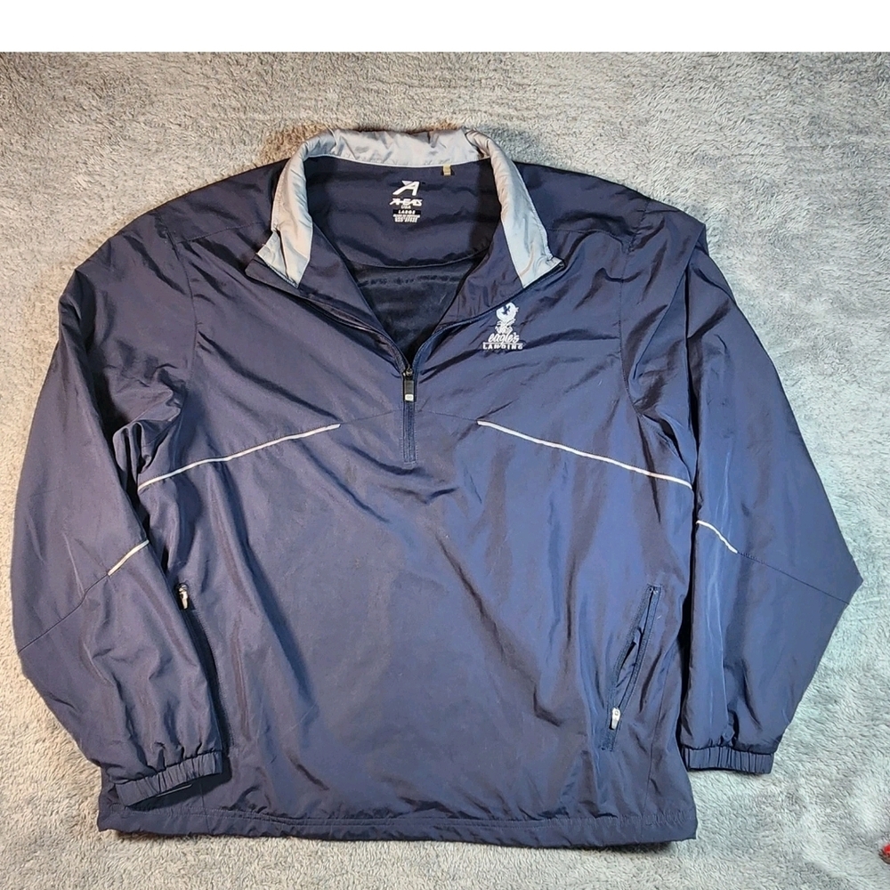 Ahead USA Men's 1/4 Zip Pullover Jacket Size Large Blue White Embroidered